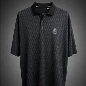 TPC Sawgrass Golf Polo Shirt Mens XL Black Gray Pattern Performance